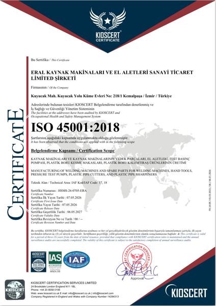ISO 45001:2018 İş Sağlığı ve Güvenliği Yönetim Sistemi